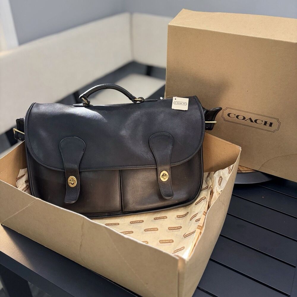 90s Coach Carrier Bag Leather Carrier Bag Briefcase Messenger Box Tag USA 9800 - Picture 1 of 16